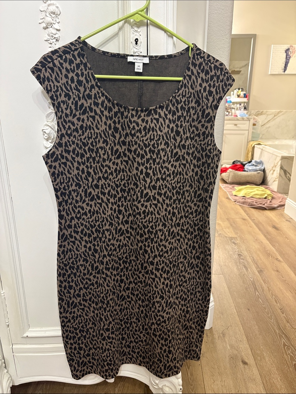 Nine West Tan and Black Leopard Print Midi Dress